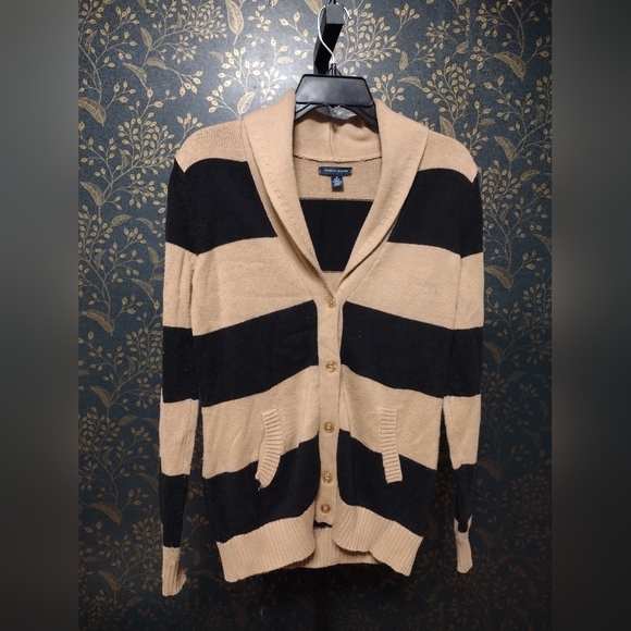 Tommy Hilfiger Black & Brown Stripe Shawl Cardigan - Picture 1 of 3